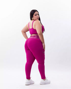 Conjunto plus size canelado de alta gramatura com top alça resistente e calça cós alto