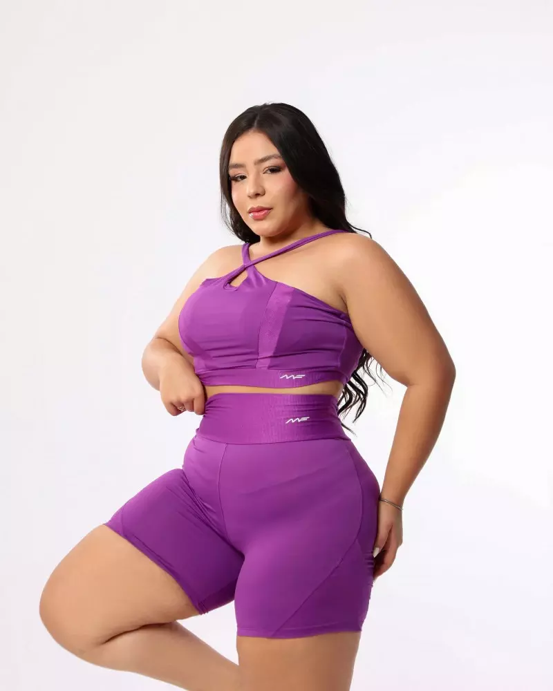 Conjuntinho plus size cintura alta com top trançado canelado